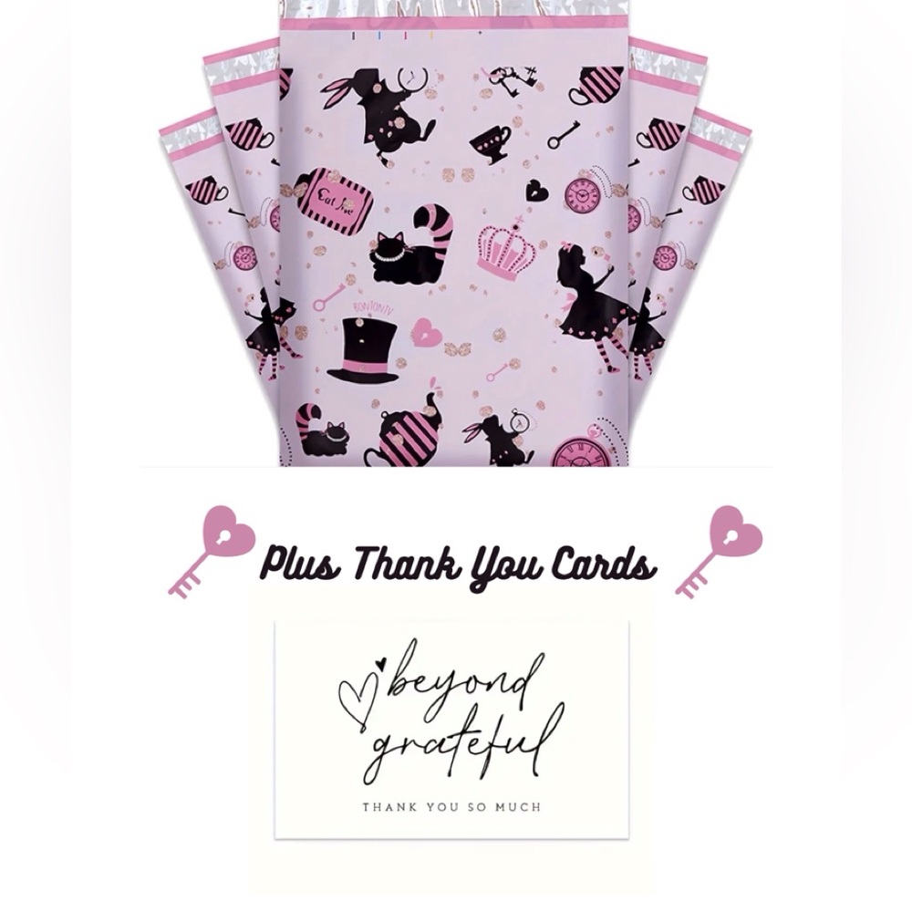 🩷🖤10x13 “TeA TiMe” Poly Mailers 10 mailers & 10 Cards